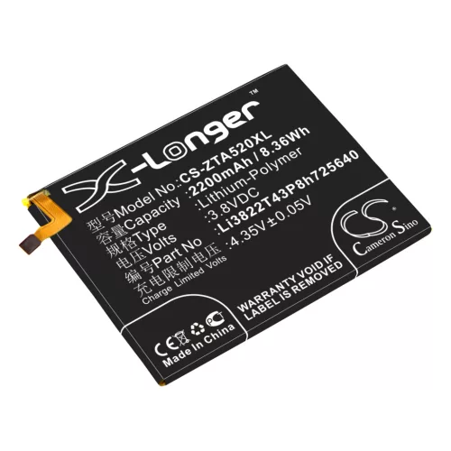 ZTE Li3822T43P8h725640 helyettesítő mobiltelefon akkumulátor (Li-Polymer, 3.8V, 2200mAh / 8.36Wh) - Utángyártott