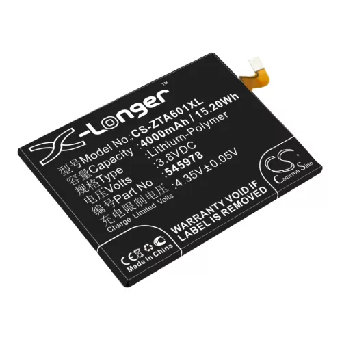 ZTE ICP51/59/78SA helyettesítő mobiltelefon akkumulátor (Li-Polymer, 3.8V, 4000mAh / 15.20Wh) - Utángyártott
