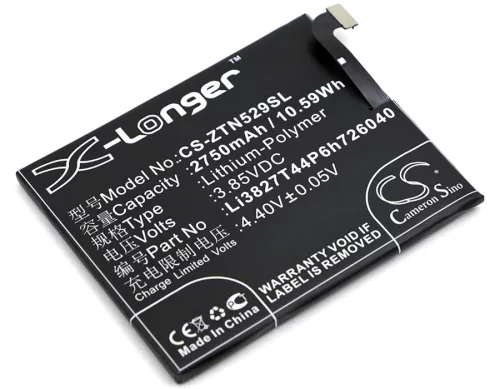 ZTE Li3827T44P6h726040 helyettesítő mobiltelefon akkumulátor (Li-Polymer, 3.85V, 2750mAh / 10.59Wh) - Utángyártott