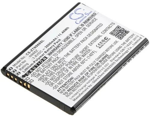 ZTE N988Z helyettesítő mobiltelefon akkumulátor (Li-Polymer, 3.8V, 3000mAh / 11.40Wh) - Utángyártott