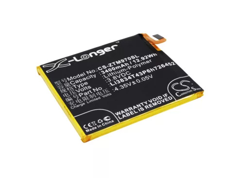ZTE Li3834T43P6h726452 helyettesítő mobiltelefon akkumulátor (Li-Polymer, 3.8V, 3400mAh / 12.92Wh) - Utángyártott