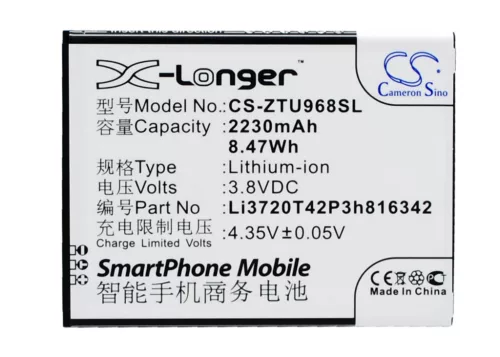 ZTE Li3823T43P3h816342 helyettesítő mobiltelefon akkumulátor (Li-ion, 3.8V, 2230mAh / 8.47Wh) - Utángyártott