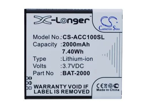 Acer BAT-2000 helyettesítő mobiltelefon akkumulátor (Li-ion, 3.7V, 2000mAh / 7.40Wh) - Utángyártott
