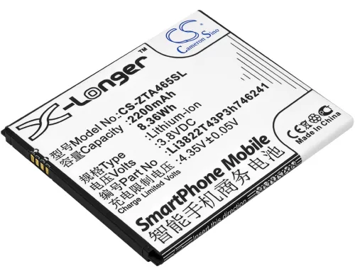 ZTE Li3822T43P4h746241 helyettesítő mobiltelefon akkumulátor (Li-ion, 3.8V, 2200mAh / 8.36Wh) - Utángyártott
