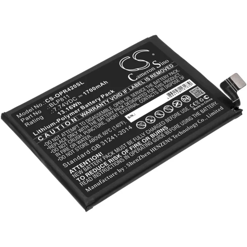 OPPO BLP811 helyettesítő mobiltelefon akkumulátor (Li-Polymer, 7.74V, 1700mAh / 13.16Wh) - Utángyártott