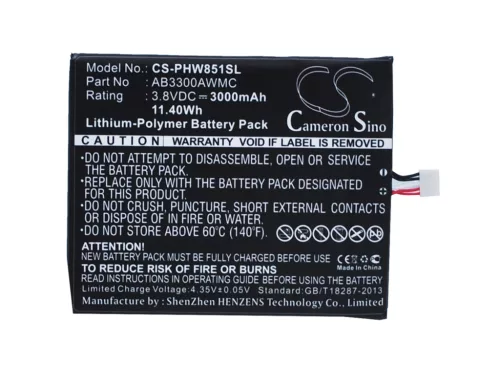 Philips AB3300AWMC helyettesítő mobiltelefon akkumulátor (Li-Polymer, 3.8V, 3000mAh / 11.40Wh) - Utángyártott