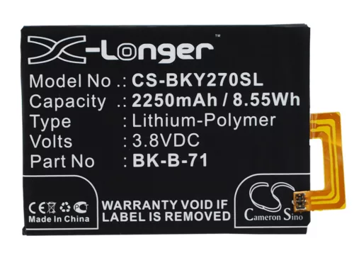 BBK BK-B-71 helyettesítő mobiltelefon akkumulátor (Li-Polymer, 3.8V, 2250mAh / 8.55Wh) - Utángyártott