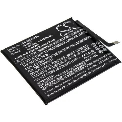Meizu BA928 helyettesítő mobiltelefon akkumulátor (Li-Polymer, 3.85V, 4400mAh / 16.94Wh) - Utángyártott