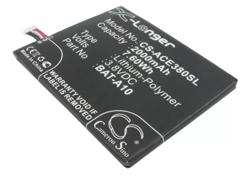 Acer KT.0010S.010 helyettesítő mobiltelefon akkumulátor (Li-Polymer, 3.8V, 2000mAh / 7.60Wh) - Utángyártott