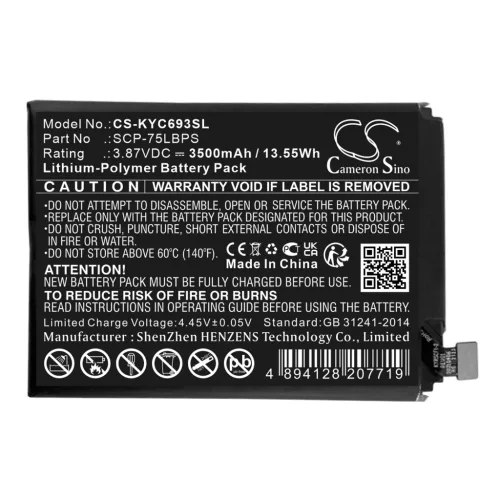 Kyocera SCP-75LBPS helyettesítő mobiltelefon akkumulátor (Li-Polymer, 3.87V, 3500mAh / 13.55Wh) - Utángyártott