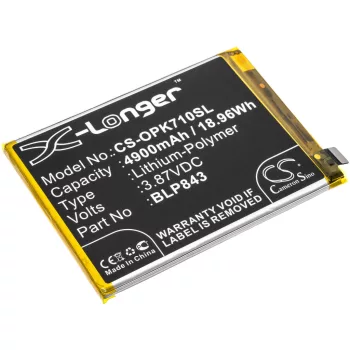   Oppo BLP843 helyettesítő mobiltelefon akkumulátor (Li-Polymer, 3.87V, 4900mAh / 18.96Wh) - Utángyártott