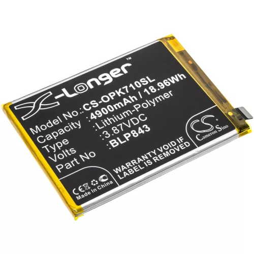 Oppo BLP843 helyettesítő mobiltelefon akkumulátor (Li-Polymer, 3.87V, 4900mAh / 18.96Wh) - Utángyártott
