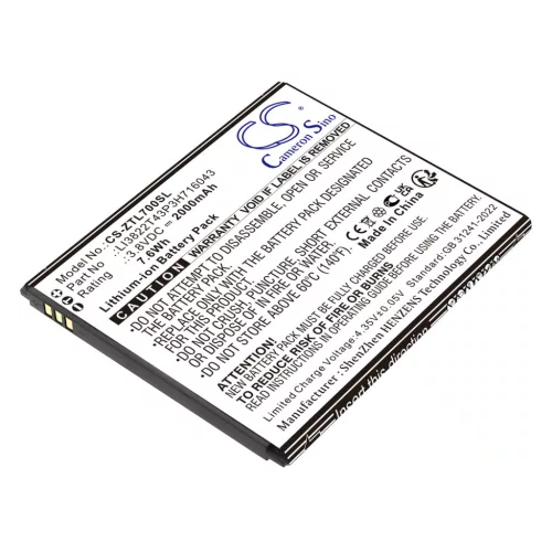 ZTE LI3822T43P3H716043 helyettesítő mobiltelefon akkumulátor (Li-ion, 3.8V, 2000mAh / 7.6Wh) - Utángyártott