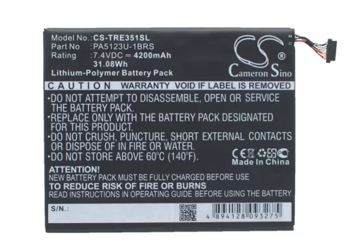 Toshiba PA5123U-1BRS helyettesítő tablet akkumulátor (Li-Polymer, 7.4V, 4200mAh / 31.08Wh) - Utángyártott