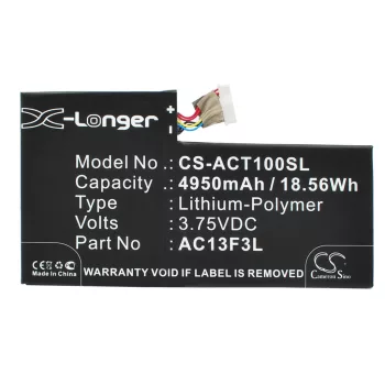   Acer AC13F3L helyettesítő tablet akkumulátor (Li-Polymer, 3.75V, 4950mAh / 18.56Wh) - Utángyártott