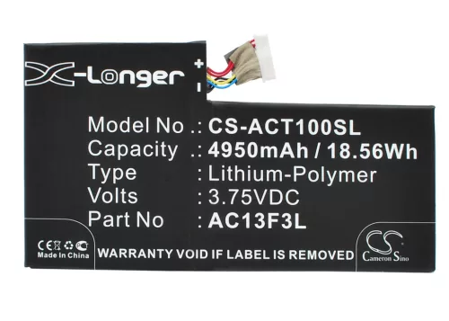 Acer AC13F3L helyettesítő tablet akkumulátor (Li-Polymer, 3.75V, 4950mAh / 18.56Wh) - Utángyártott