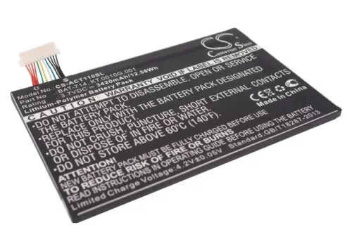 Acer KT.0010G.001 helyettesítő tablet akkumulátor (Li-Polymer, 3.7V, 3420mAh / 12.65Wh) - Utángyártott