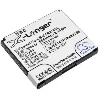   ZTE Li3706T42P3h453756 helyettesítő mobiltelefon akkumulátor (Li-ion, 3.7V, 650mAh / 2.41Wh) - Utángyártott