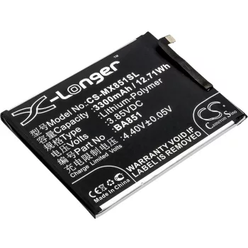   MeiZu BA851 helyettesítő mobiltelefon akkumulátor (Li-Polymer, 3.85V, 3300mAh / 12.71Wh) - Utángyártott