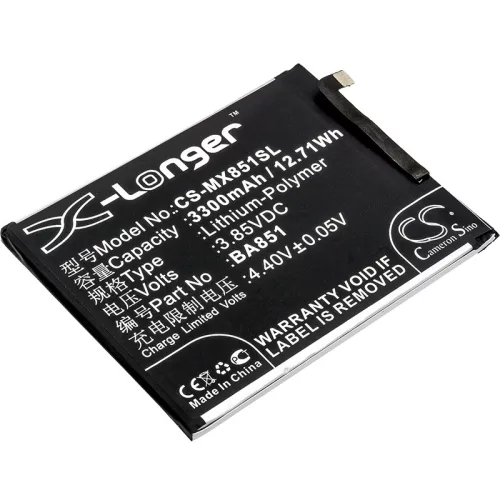 MeiZu BA851 helyettesítő mobiltelefon akkumulátor (Li-Polymer, 3.85V, 3300mAh / 12.71Wh) - Utángyártott