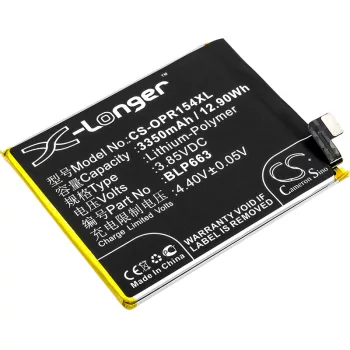   Oppo BLP663 helyettesítő mobiltelefon akkumulátor (Li-Polymer, 3.85V, 3350mAh / 12.9Wh) - Utángyártott