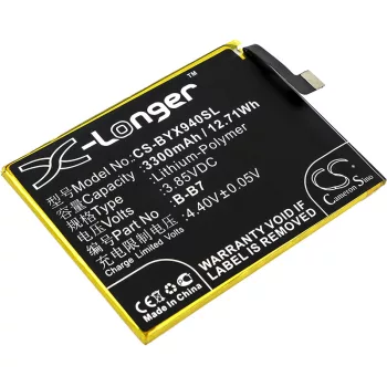   BBK B-B7 helyettesítő mobiltelefon akkumulátor (Li-Polymer, 3.85V, 3300mAh / 12.71Wh) - Utángyártott