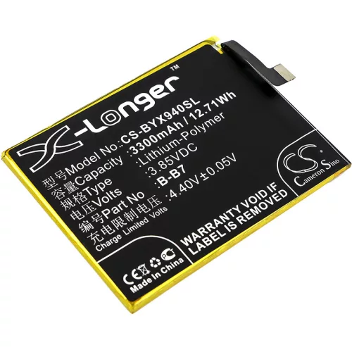 BBK B-B7 helyettesítő mobiltelefon akkumulátor (Li-Polymer, 3.85V, 3300mAh / 12.71Wh) - Utángyártott
