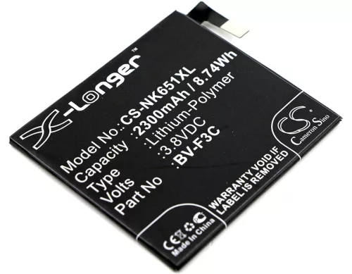 Microsoft BV-F3C helyettesítő mobiltelefon akkumulátor (Li-Polymer, 3.8V, 2300mAh / 8.74Wh) - Utángyártott