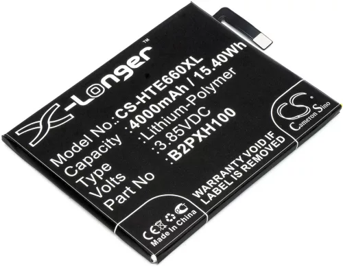 HTC B2PXH100 helyettesítő mobiltelefon akkumulátor (Li-Polymer, 3.85V, 4000mAh / 15.4Wh) - Utángyártott