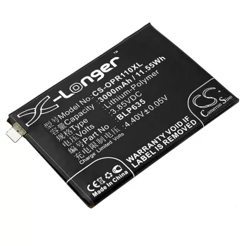  Oppo BLP635 helyettesítő mobiltelefon akkumulátor (Li-Polymer, 3.85V, 3000mAh / 11.55Wh) - Utángyártott