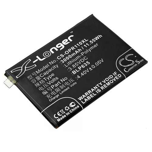 Oppo BLP635 helyettesítő mobiltelefon akkumulátor (Li-Polymer, 3.85V, 3000mAh / 11.55Wh) - Utángyártott