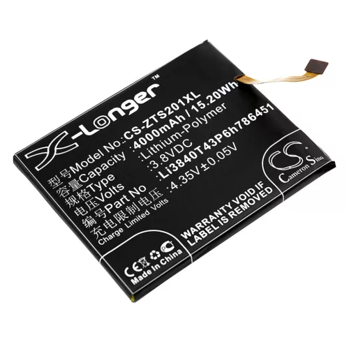 ZTE Li3840T43P6h786451 helyettesítő mobiltelefon akkumulátor (Li-Polymer, 3.8V, 4000mAh / 15.2Wh) - Utángyártott