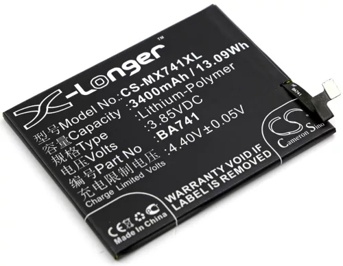 MeiZu BA741 helyettesítő mobiltelefon akkumulátor (Li-Polymer, 3.85V, 3400mAh / 13.09Wh) - Utángyártott