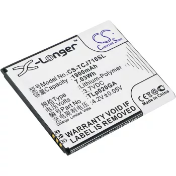   TCL TLp020GA helyettesítő mobiltelefon akkumulátor (Li-Polymer, 3.7V, 1900mAh / 7.03Wh) - Utángyártott