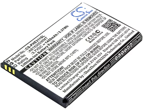 Philips AB1530DWMT helyettesítő mobiltelefon akkumulátor (Li-ion, 3.7V, 1450mAh / 5.37Wh) - Utángyártott