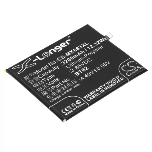 MeiZu BT62 helyettesítő mobiltelefon akkumulátor (Li-Polymer, 3.85V, 3200mAh / 12.32Wh) - Utángyártott