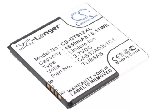 Alcatel TLiB5AB helyettesítő mobiltelefon akkumulátor (Li-ion, 3.7V, 1650mAh / 6.11Wh) - Utángyártott