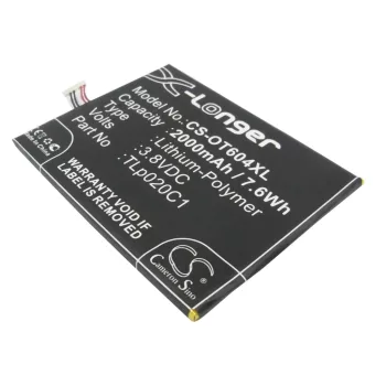   Alcatel TLp020C2 helyettesítő mobiltelefon akkumulátor (Li-Polymer, 3.8V, 2000mAh / 7.6Wh) - Utángyártott