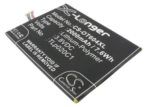 Alcatel TLp020C2 helyettesítő mobiltelefon akkumulátor (Li-Polymer, 3.8V, 2000mAh / 7.6Wh) - Utángyártott