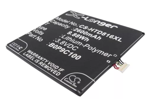 HTC B0P9C100 helyettesítő mobiltelefon akkumulátor (Li-Polymer, 3.8V, 2600mAh / 9.88Wh) - Utángyártott