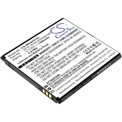 Wiko S104-K42000-065 helyettesítő mobiltelefon akkumulátor (Li-ion, 3.7V, 1300mAh / 4.81Wh) - Utángyártott
