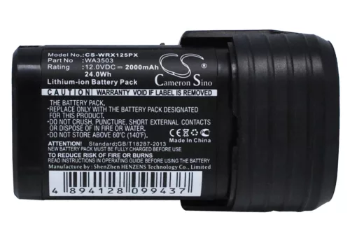 Worx WA3503, WA3509 helyettesítő szerszámgép akkumulátor (Li-ion, 12V, 2000mAh / 24Wh) - Utángyártott