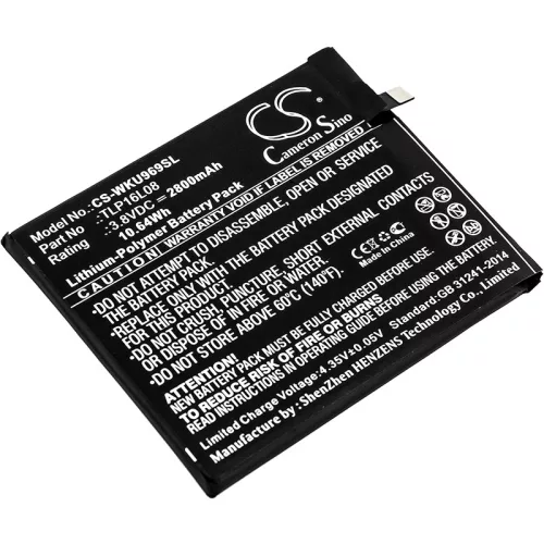 Wiko TLP16L08 helyettesítő mobiltelefon akkumulátor (Li-Polymer, 3.8V, 2800mAh / 10.64Wh) - Utángyártott