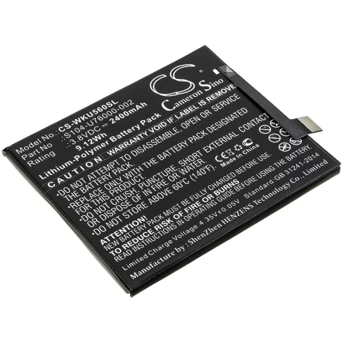 Wiko S104-U76000-002 helyettesítő mobiltelefon akkumulátor (Li-Polymer, 3.8V, 2400mAh / 9.12Wh) - Utángyártott