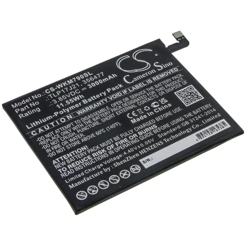 Wiko TLP17J21 helyettesítő mobiltelefon akkumulátor (Li-Polymer, 3.85V, 3000mAh / 11.55Wh) - Utángyártott