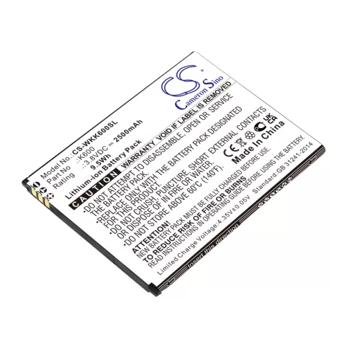 Wiko K600 helyettesítő mobiltelefon akkumulátor (Li-ion, 3.8V, 2500mAh / 9.5Wh) - Utángyártott