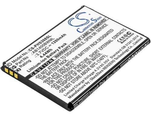 Philips AB1400BWML helyettesítő mobiltelefon akkumulátor (Li-ion, 3.7V, 1200mAh / 4.44Wh) - Utángyártott