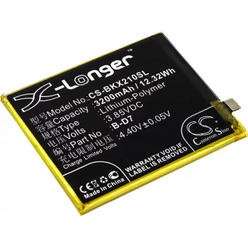   BBK B-D7 helyettesítő mobiltelefon akkumulátor (Li-Polymer, 3.85V, 3200mAh / 12.32Wh) - Utángyártott