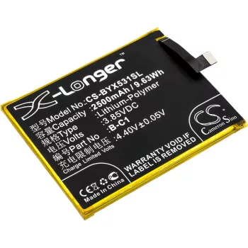   BBK B-C1 helyettesítő mobiltelefon akkumulátor (Li-Polymer, 3.85V, 2500mAh / 9.63Wh) - Utángyártott