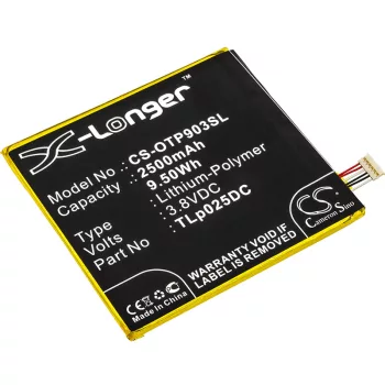   Alcatel TLp025DC helyettesítő mobiltelefon akkumulátor (Li-Polymer, 3.8V, 2500mAh / 9.5Wh) - Utángyártott